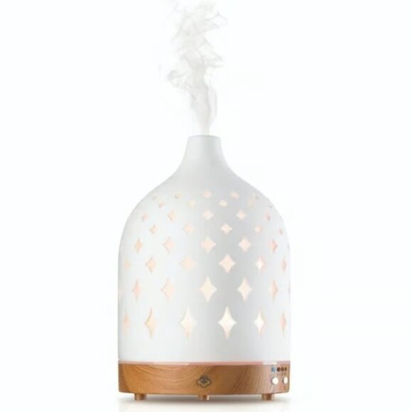 Serene House Supernova White 125 Ceramic Ultrasonic Aroma Diffuser w/ Wood Base - Picture 1 of 13